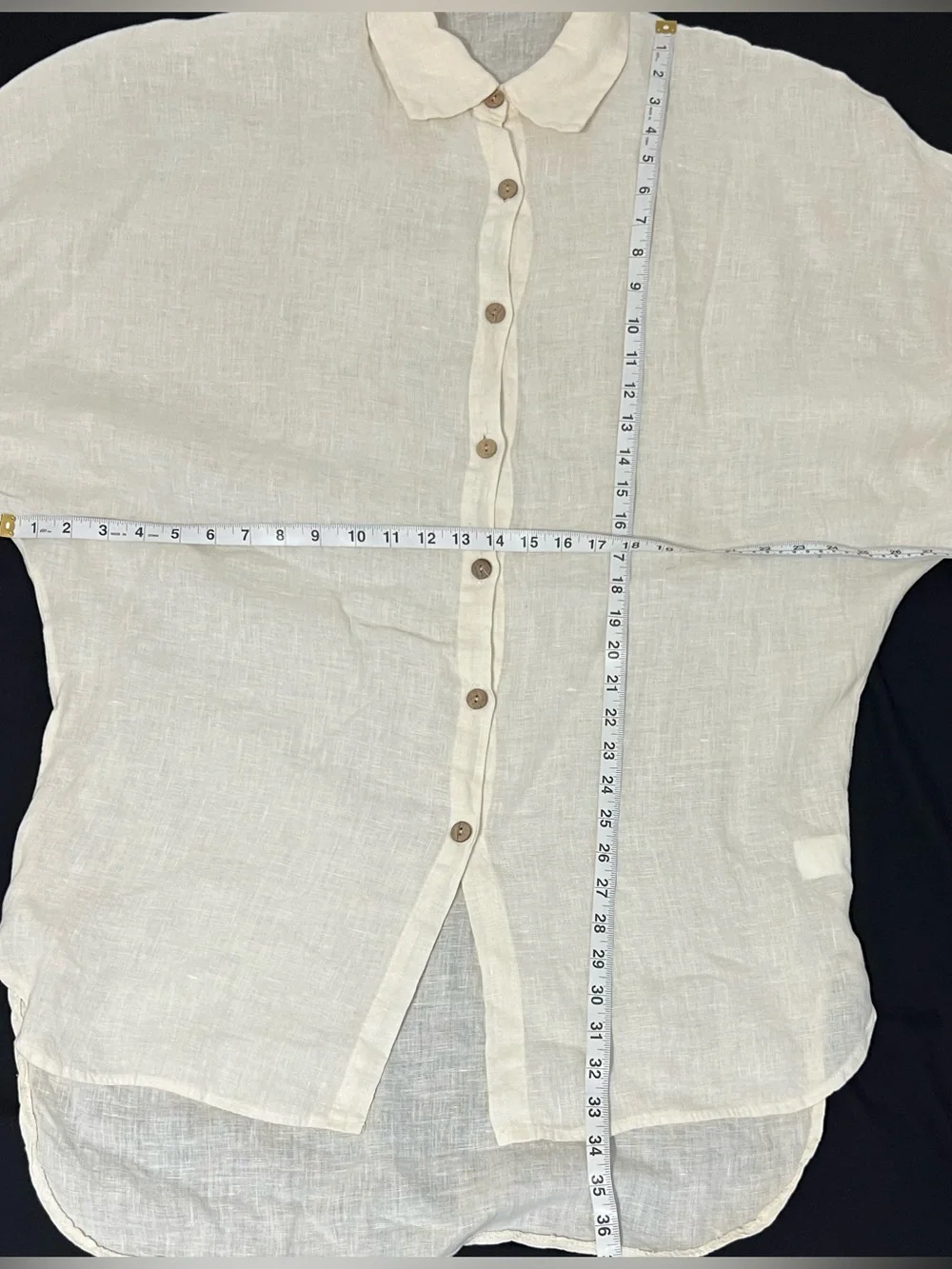 Made in Italy 100% Linen Oversized Tunic Shirt Ivory Button Front Lagenlook OS
